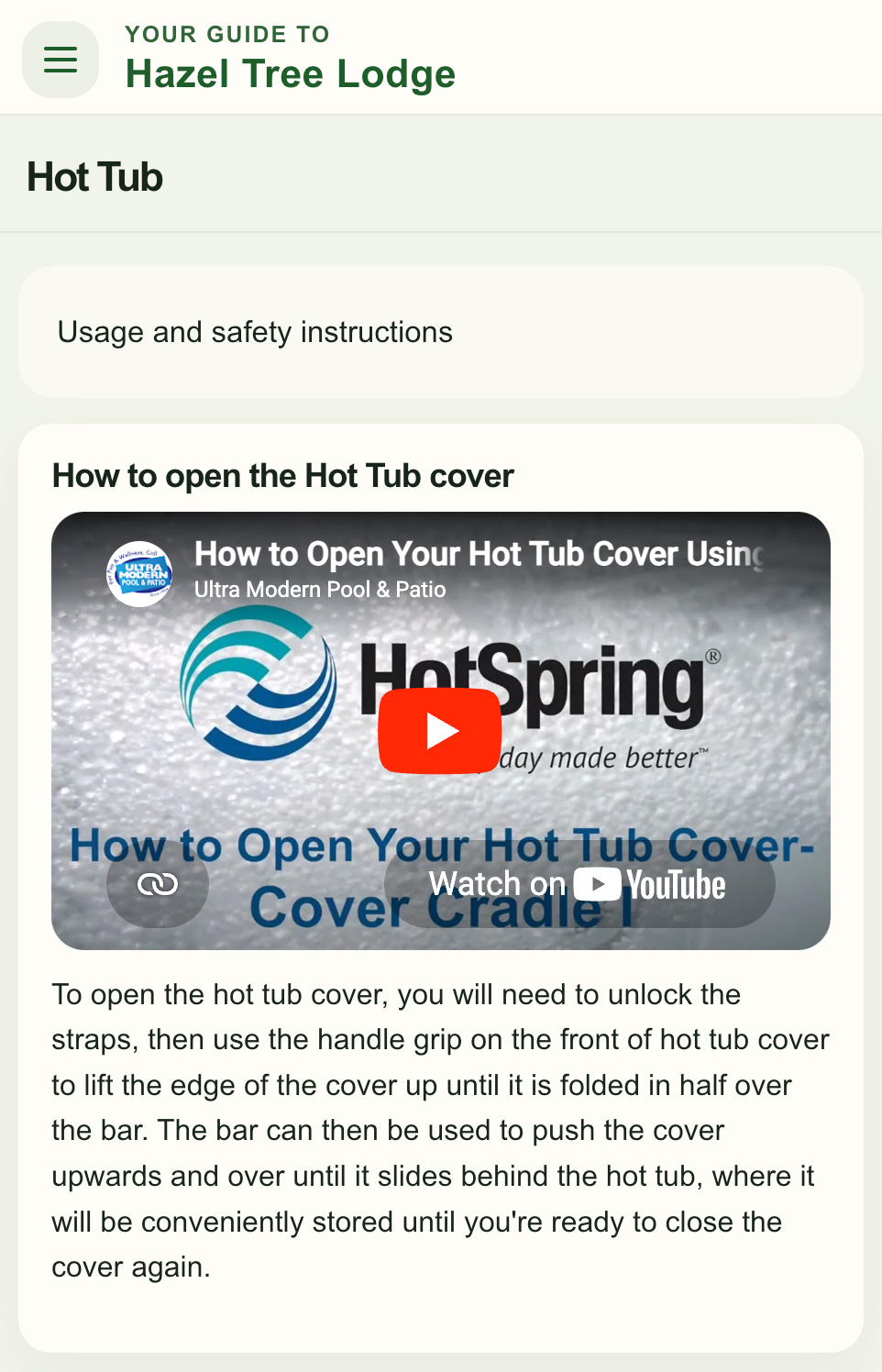 A guest guidebook hot tub page example