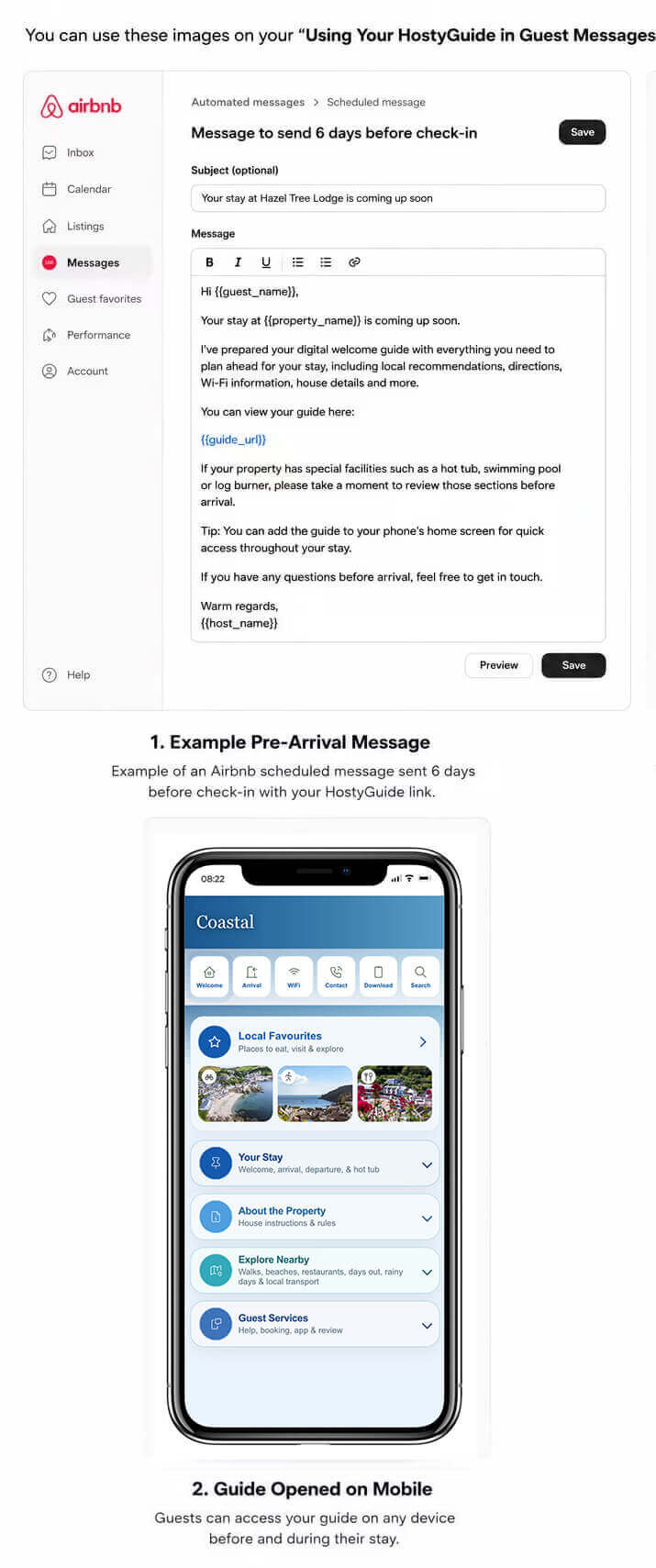 Send your guest guidebook via airbnb, texts and email messages