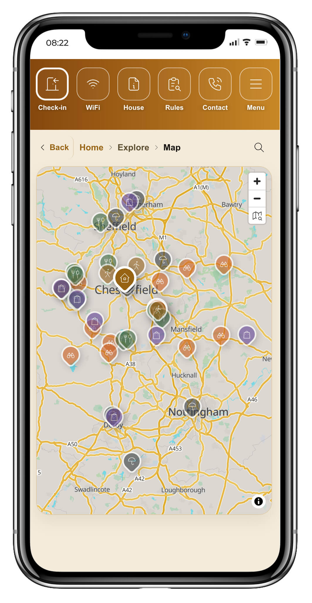 Digital guest guidebook with interactive maps