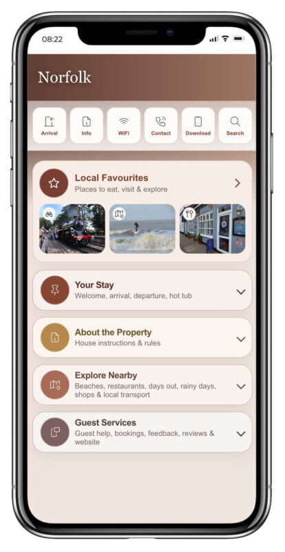 Norfolk Interactive Digital Guest Guidebook for Vacation rentals