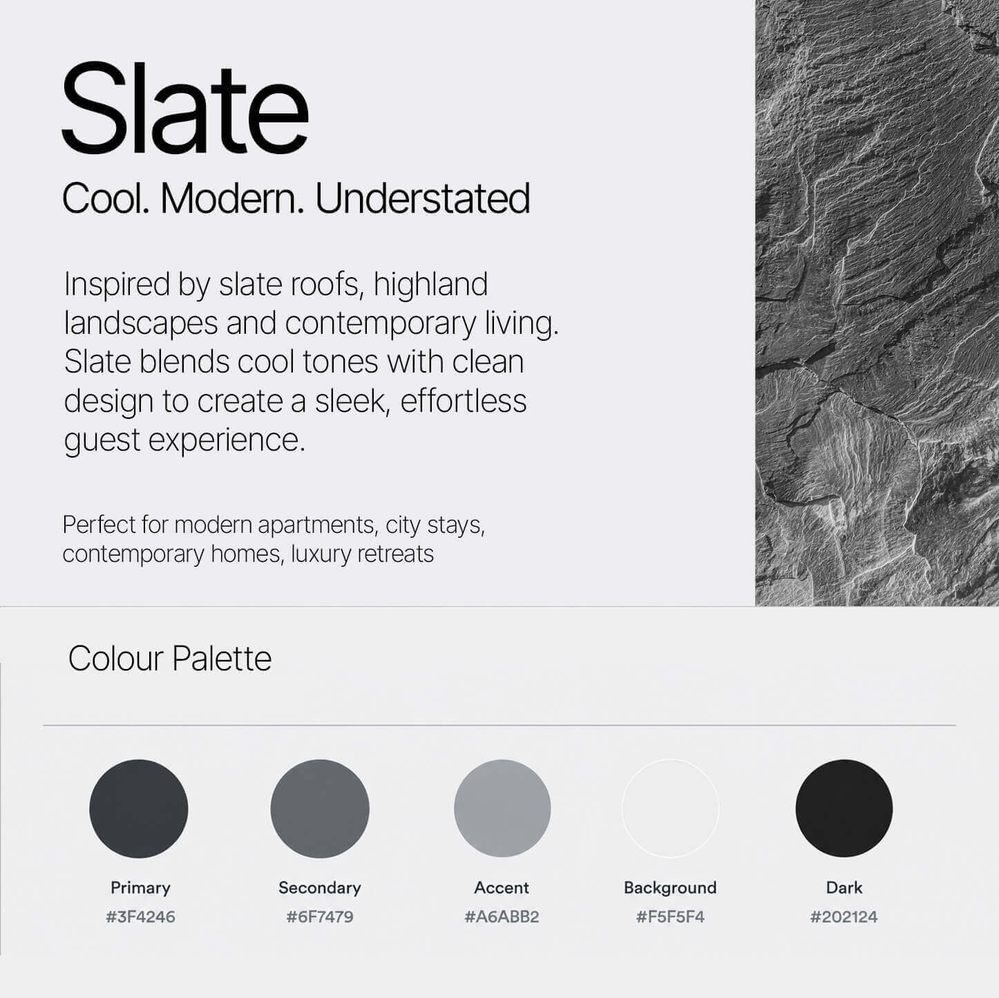 Slate inspired theme for digital guest guidebooks holiday rentals
