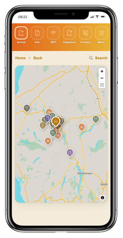 Digital guest guidebook with interactive maps for walks and directions