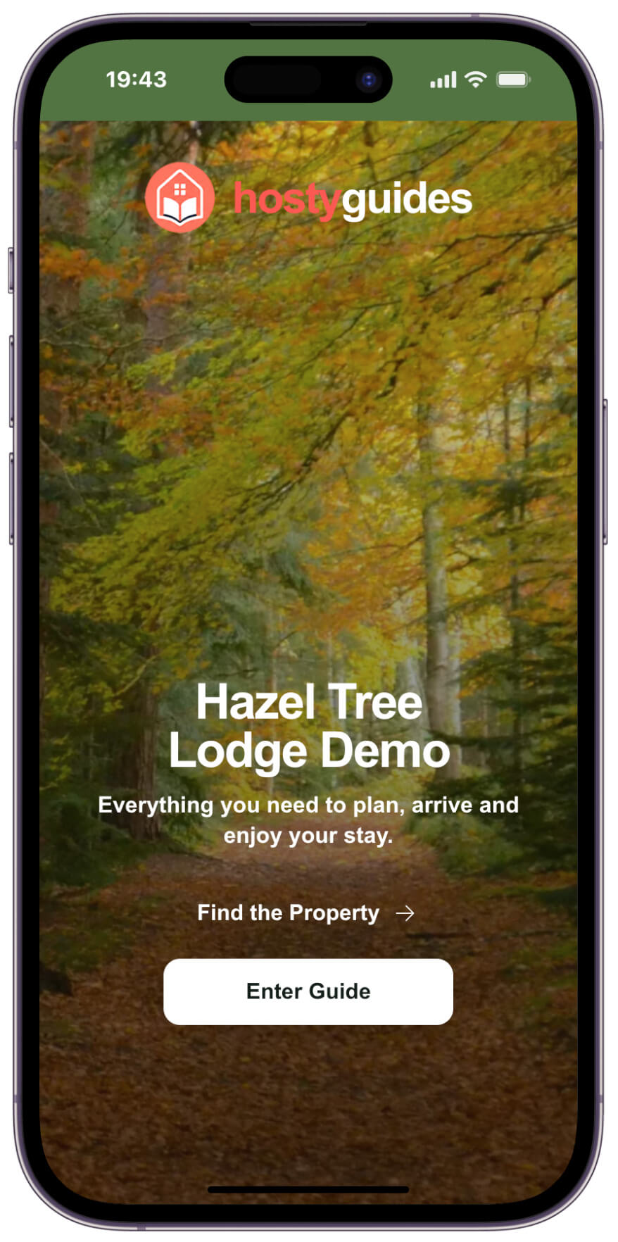 Hazel Tree Lodge demo landing page for digital guidebooks